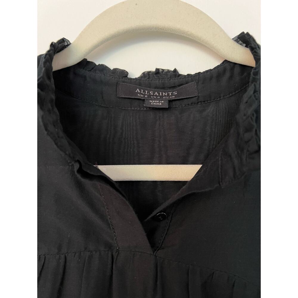 Allsaints Etna Black Silk Blend Short Sleeve Blouse Size 4 - Picture 7 of 9